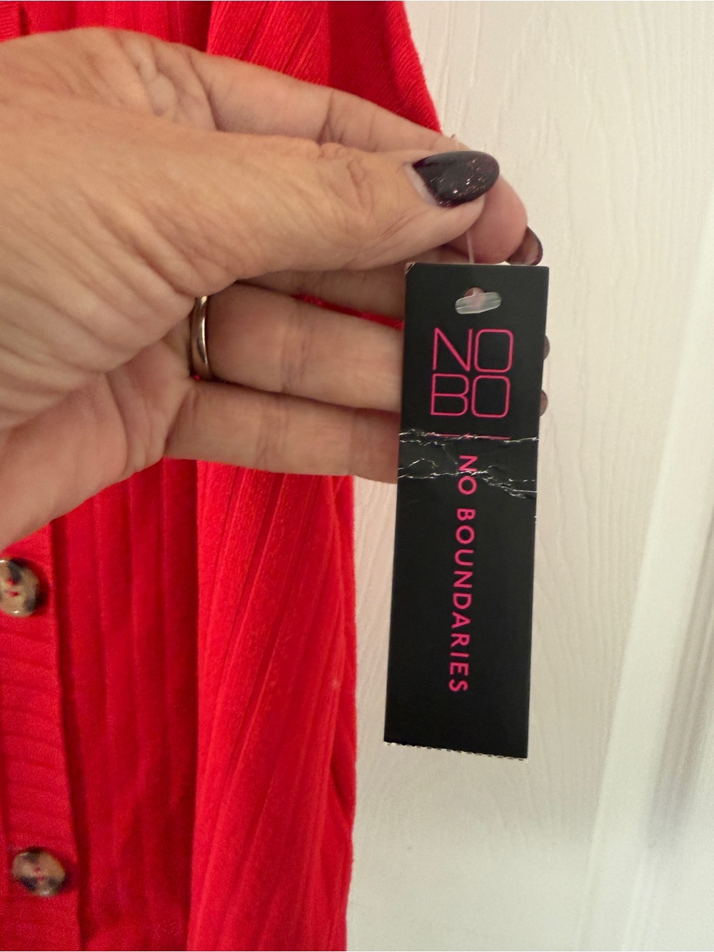 NWT No Boundaries Red Ribbed Ruffle Strap Button Tank Top - Picture 3 of 6